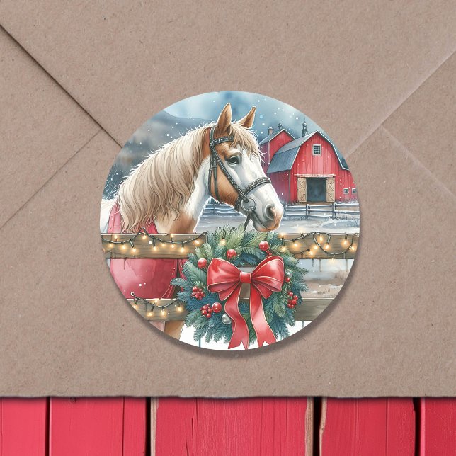 Sticker Rond Cheval à la ferme Noël (Créateur téléchargé)