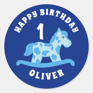 Sticker Rond Cheval à rocher Blue Boy fête d'anniversaire