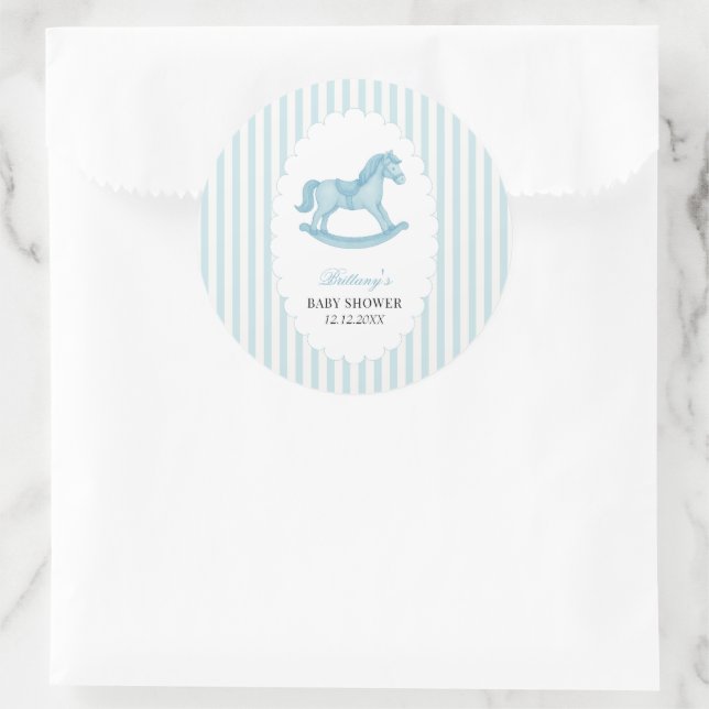 Sticker Rond Cheval à rocher Preppy Ours Baby shower bleu (Sac)