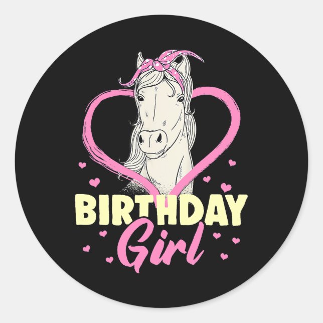 Sticker Rond Cheval Anniversaire Fille Cheval Fille Anniversair (Devant)
