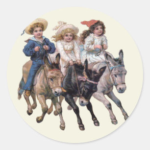 Sticker Rond Cheval antique poney enfants art