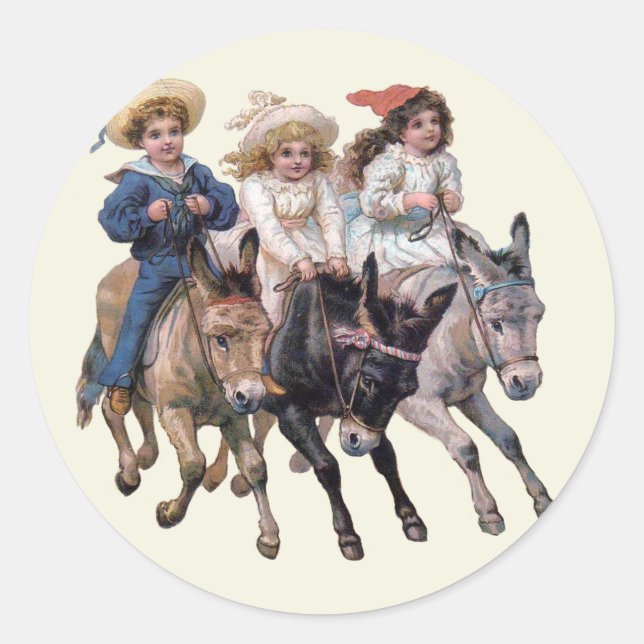 Sticker Rond Cheval antique poney enfants art (Devant)