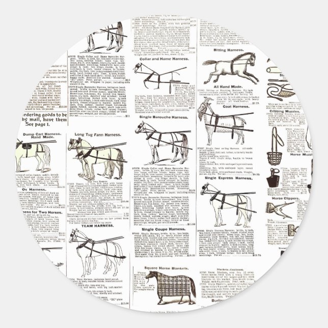 Sticker Rond Cheval Antique Publicité Journal Art (Devant)