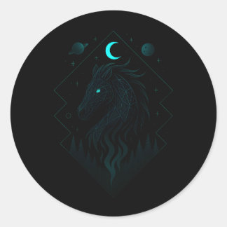 Sticker Rond Cheval Astral - Esprit de Liberté Cosmique