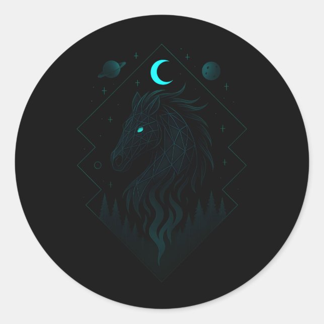 Sticker Rond Cheval Astral - Esprit de Liberté Cosmique (Devant)