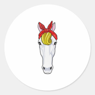Sticker Rond Cheval au ruban