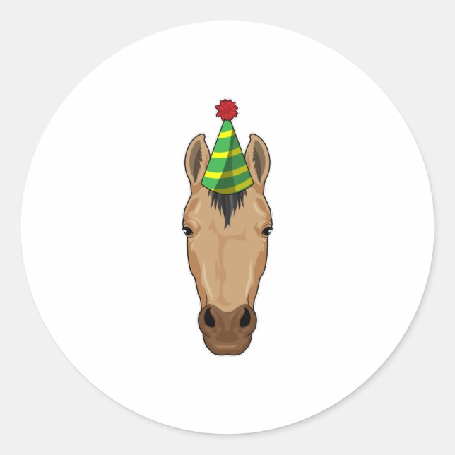 Sticker Rond Cheval avec casquette de fête (Devant)