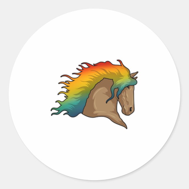 Sticker Rond Cheval avec cheveux arc-en-ciel (Devant)