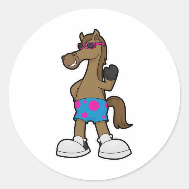 Sticker Rond Cheval avec lunettes de soleil (Devant)