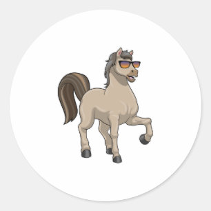 Sticker Rond Cheval avec lunettes de soleil