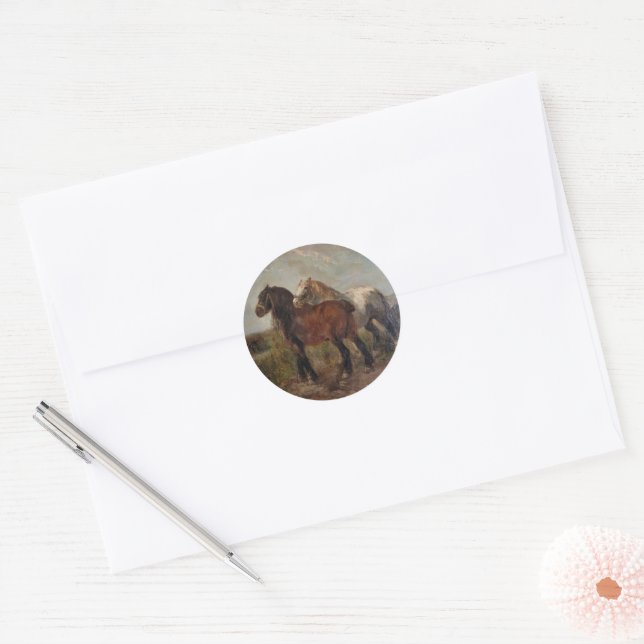 Sticker Rond Cheval Belge Brown Peinture fine d'art : (Enveloppe)