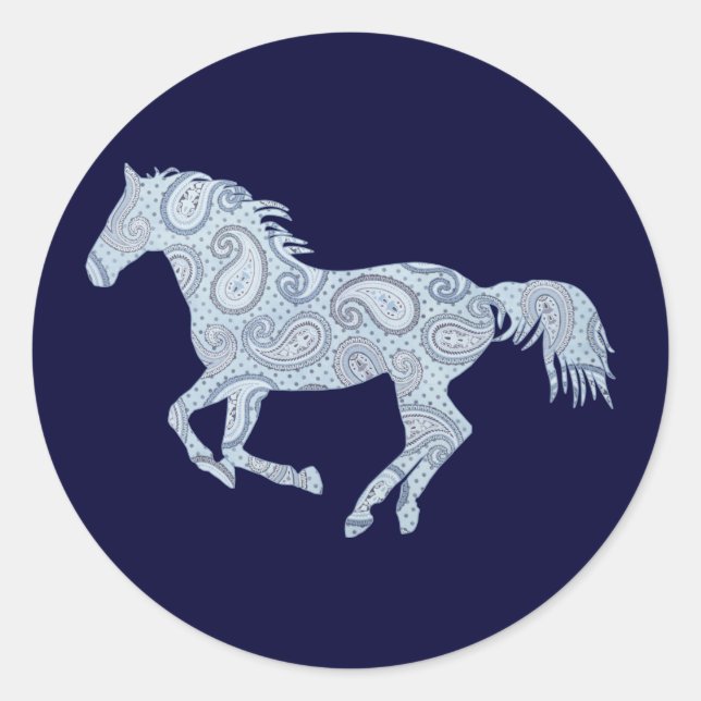Sticker Rond Cheval Blue Paisley (Devant)