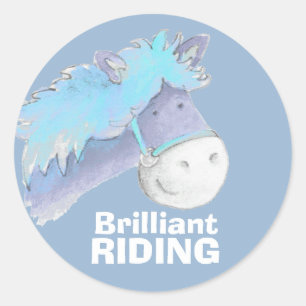 Sticker Rond Cheval brillant / poney équitation bleu louange st