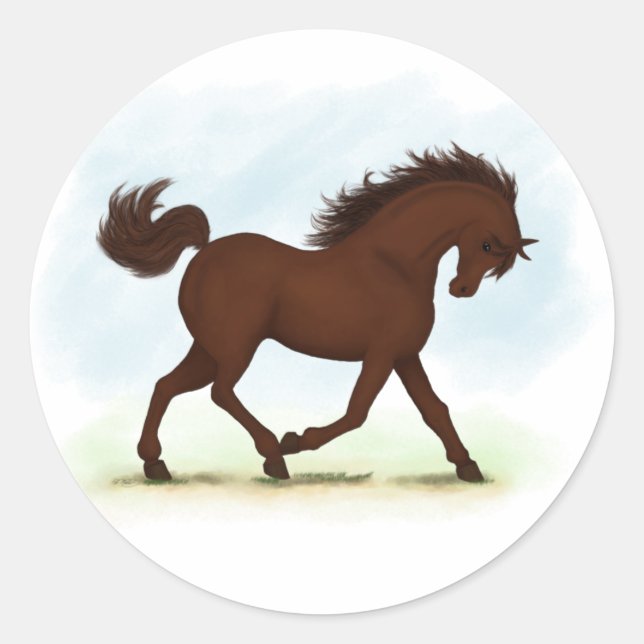 Sticker Rond Cheval Brown de châtaignes équestre (Devant)