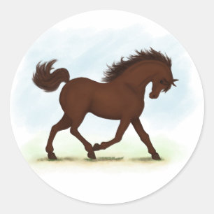 Sticker Rond Cheval Brown de châtaignes équestre