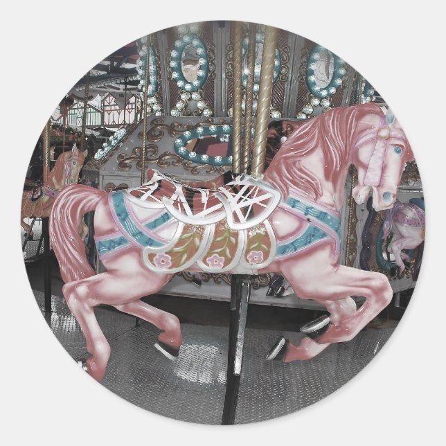 Sticker Rond Cheval carrousel rose (Devant)