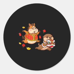 Sticker Rond Cheval Chinois Loutre Drôle Enfants Hommes Femmes