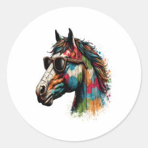Sticker Rond Cheval coloré occidental Vintage rétro
