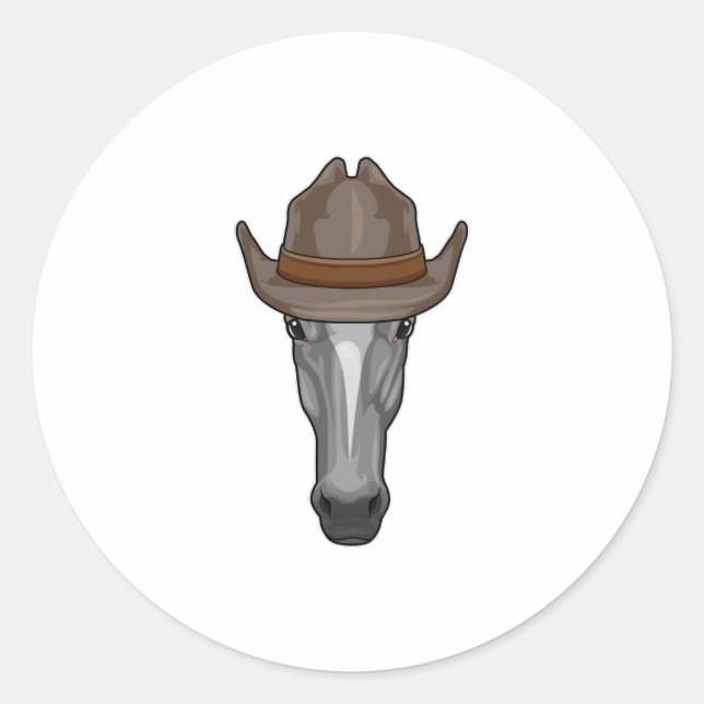 Sticker Rond Cheval comme Cowboy avec Casquette (Devant)