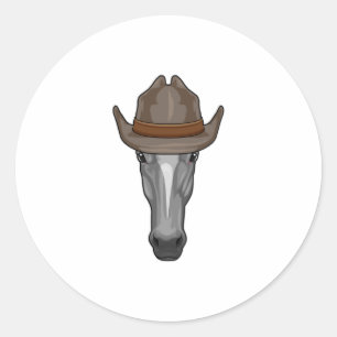 Sticker Rond Cheval comme Cowboy avec Casquette