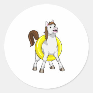 Sticker Rond Cheval comme nageur avec Lifebouy