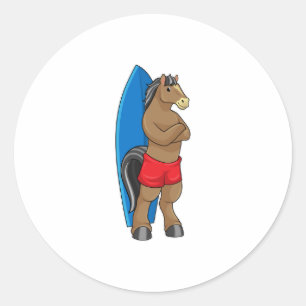 Sticker Rond Cheval comme Surfer avec Surfboard