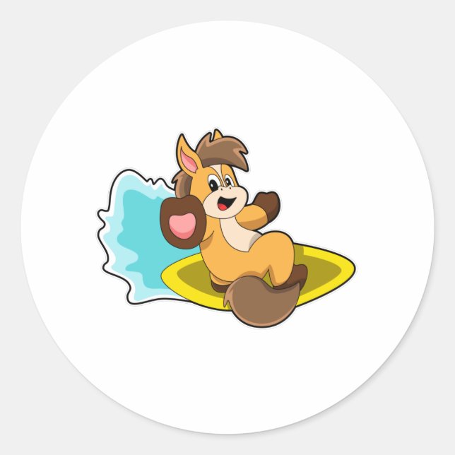 Sticker Rond Cheval comme Surfer avec Surfboard (Devant)