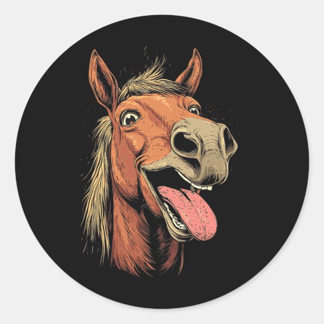 Sticker Rond Cheval cool Montrant Langue Chevaux Équitation À C (Devant)