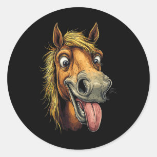 Sticker Rond Cheval cool Montrant Langue Chevaux Équitation À C