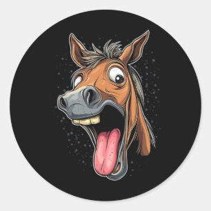 Sticker Rond Cheval cool Montrant Langue Chevaux Équitation À C