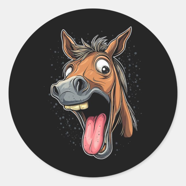 Sticker Rond Cheval cool Montrant Langue Chevaux Équitation À C (Devant)