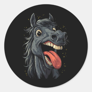 Sticker Rond Cheval cool Montrant Langue Chevaux Équitation À C