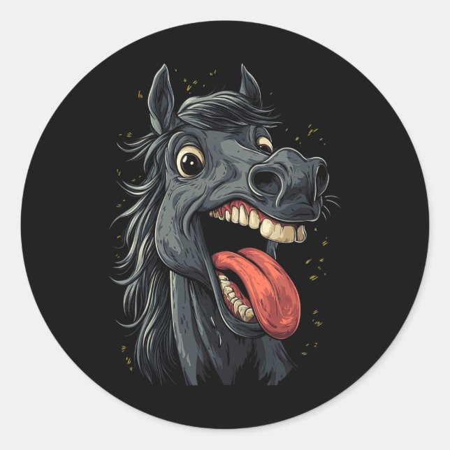 Sticker Rond Cheval cool Montrant Langue Chevaux Équitation À C (Devant)
