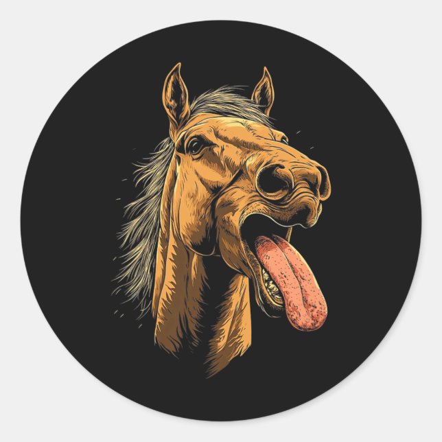 Sticker Rond Cheval cool Montrant Langue Chevaux Équitation À C (Devant)