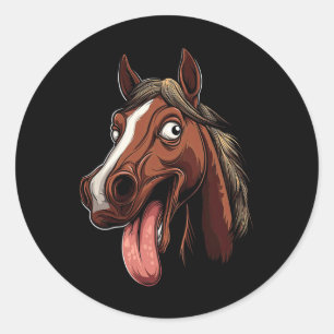 Sticker Rond Cheval cool Montrant Langue Chevaux Équitation À C