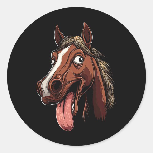 Sticker Rond Cheval cool Montrant Langue Chevaux Équitation À C (Devant)