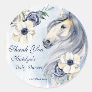 Sticker Rond Cheval cowgirl baby shower merci