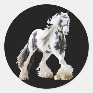 Sticker Rond Cheval d'attelage Gypsy Mare Stallion