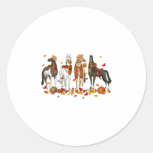 Sticker Rond Cheval d'automne de Thanksgiving Cheval Feuilles d