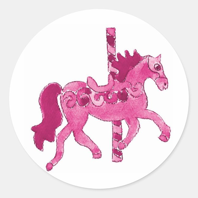Sticker Rond Cheval de carrousel rose (Devant)