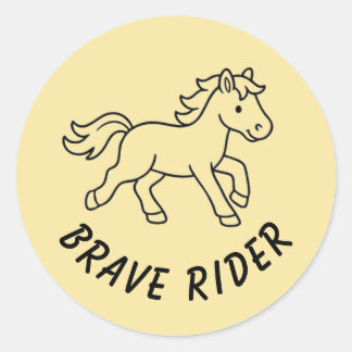 Sticker Rond Cheval de cavalier courageux - Jaune pastel