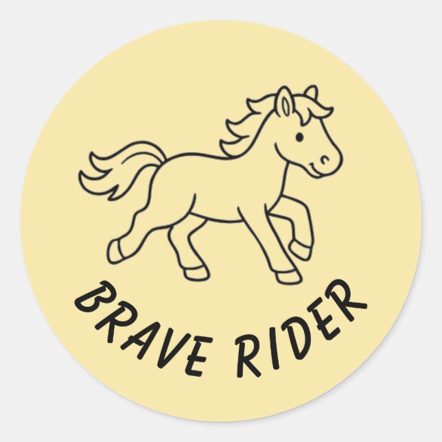 Sticker Rond Cheval de cavalier courageux - Jaune pastel (Devant)
