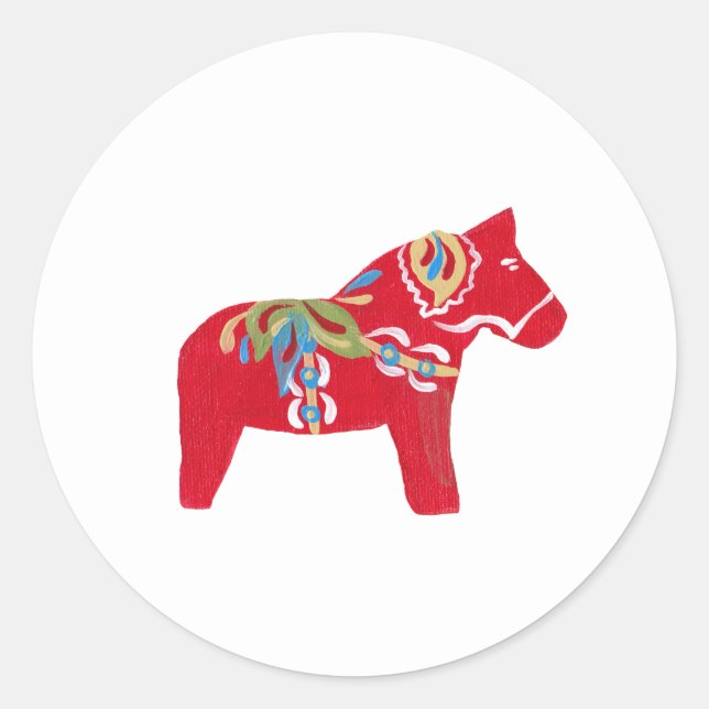 Sticker Rond Cheval de Dala Rouge (Devant)