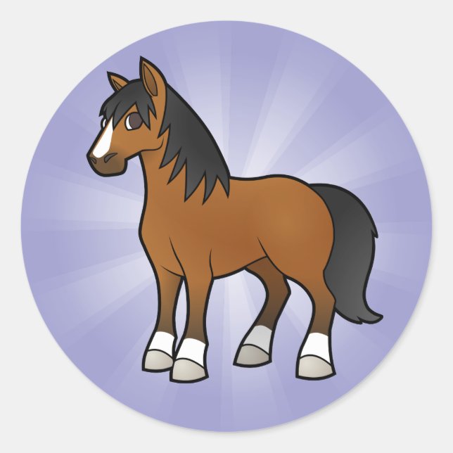 Sticker Rond Cheval de Dessin Animé (Devant)