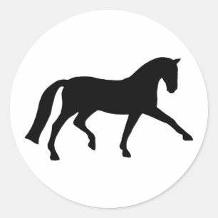 Sticker Rond Cheval de dressage de trot étendu (noir)