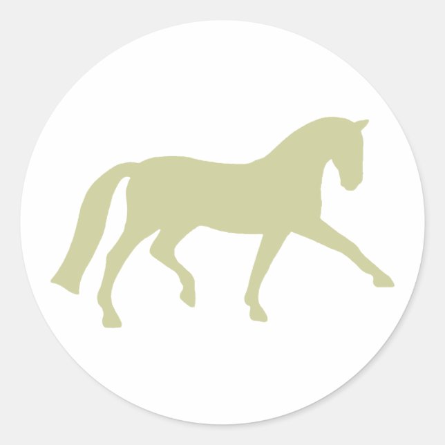 Sticker Rond Cheval de dressage de trot étendu (vert sauge) (Devant)