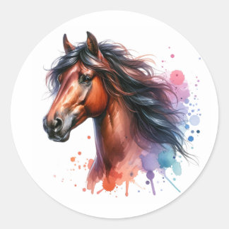 Sticker Rond Cheval de la baie Watercolor