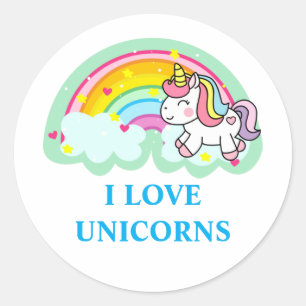 Sticker Rond Cheval de licorne avec dessin arc-en-ciel-24964