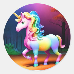 Sticker Rond Cheval de licorne blanche-37474