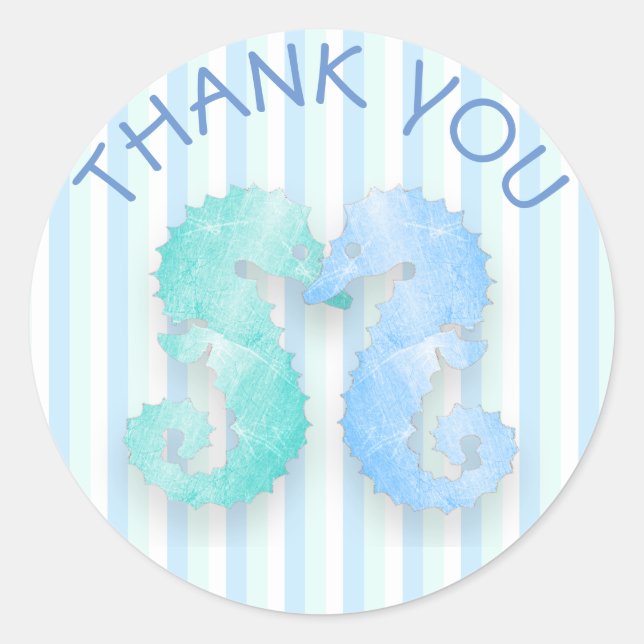 Sticker Rond Cheval de mer Couple Bleu Vert Seahores Kiss Stick (Devant)